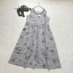 7643 新品✾イクコ✾ノースリーブワンピース【3】水色/花柄/ガーゼ/ロング