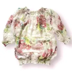 clear シフォン トップス 5分袖 花柄 フラワー シースルー プルオーバーのサムネイル