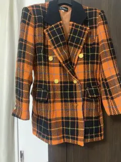 オレンジ黒チェック ダブルブレストジャケット