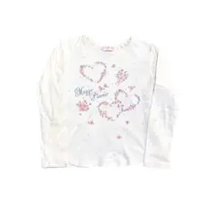 メゾピアノ 白 ハート お花 プリント ロンT 120cm