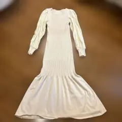 VISリブ編み長袖ニットワンピース