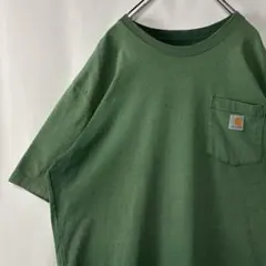 カーハート　ワンポイントロゴ　ポケット付きTシャツ　グリーン　古着　アメカジ