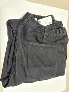 新品GUデニムキャロットパンツウエストゴムダークグレーXXLユニセックス股下66