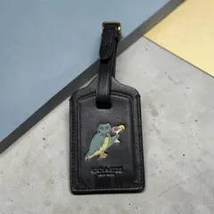 COACH フクロウデザイン ネームタグ レザー ブラック