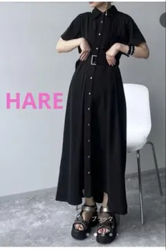 [美品、ベルトなし] HARE プリーツキリカエワンピース　ブラックのサムネイル