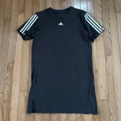 【美品】adidas ブラック 半袖ワンピース3本ストライプ
