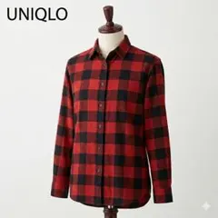 UNIQLO フランネルチェックシャツ 赤黒 L 綿100 秋冬 羽織り 長袖