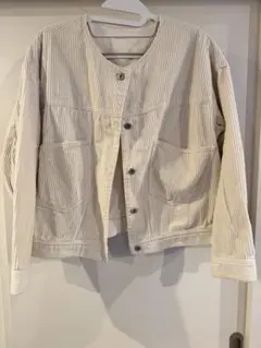 GU アイボリー コーデュロイ ノーカラージャケット