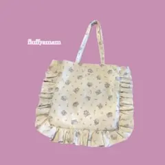 ハンドメイド 猫 フリルトートバッグ