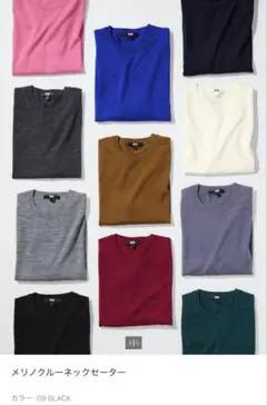 メリノクルーネックセーター ブラック