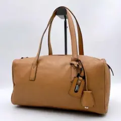 良品 MaxMara ボストンバッグ 南京錠 オールレザー ベージュ f900のサムネイル