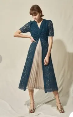 レースプリーツツイストデザインワンピースドレス結婚式lilybrown leja