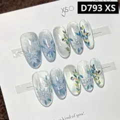 【高品質】現品ネイルチップ　ミディアムオーバル　アート花マグネットきれいめ上品春