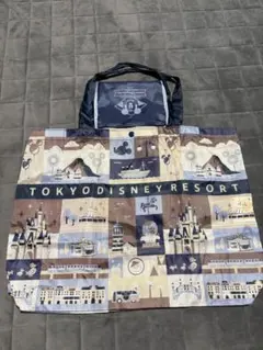 ディズニー　Disney パーク柄　ブラウン　エコバッグ　トートバッグ　折り