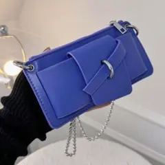 ショルダーバッグ ミニ サブバッグ チェーン シンプル ユニセックス ブルー 青