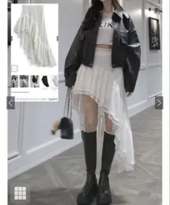 【GRL】レースフリルアシンメトリースカート[gn397]オフホワイト/Mサイズのサムネイル
