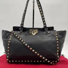 n16【極美品】ヴァレンティノ　ロックスタッズブラック　2way トートバッグ. VALENTINO GARAVANI(ヴァレンティノ・ガラヴァーニ) ロック