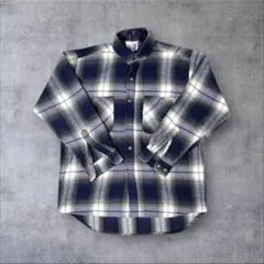 ブルー グリーン チェック ネルシャツ M 長袖 アメカジ 古着