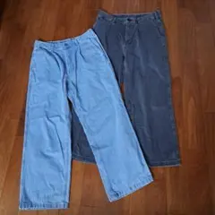 バギーデニムパンツ セット（ライトブルー・ダブラック）GU　ワイドデニムバンツ