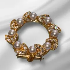 AURORA 遊 真珠 パール サークル スカーフクリップ ブローチ パヴェ