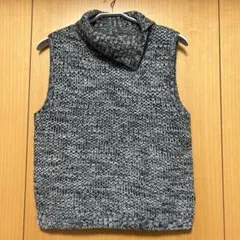 タートルネック ニットベスト 黒白ミックス