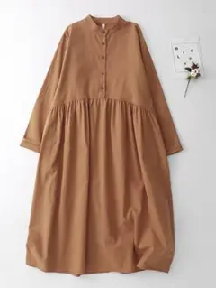 ゆったり ファッション 上品 無地のワンピースI 体型をカバー 前ボタン