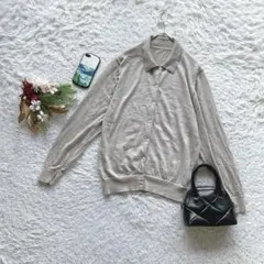 無印良品 カーディガン 長袖 ウール100% XL ナチュラル 大きめサイズ