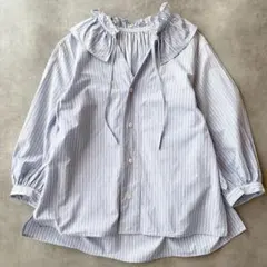 【美品】MACPHEE タイプライター ストライプ　ネックフリルシャツ 36