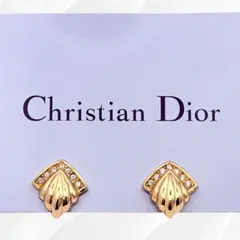 希少 Diorディオール シェルイヤリングゴールド ラインストーン ヴィンテージのサムネイル