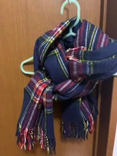 チェック柄マフラー ネイビー系　ストール