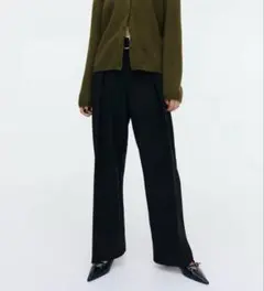 H&M ベルテッドワイドパンツ／ブラック（XS）