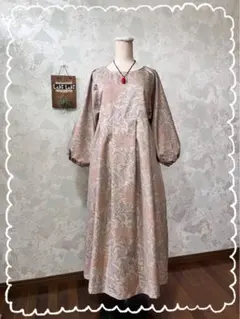 ヨ*コ様 【新品】大島紬リメイク　上品で華やかな花/ドルマンパフ袖ロングワンピー