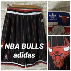 NBA adidas メンズL バスケットボールパンツ　ブルズ　ストライプ　黒赤