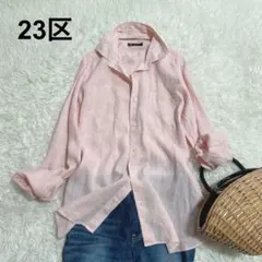 23区HOMMEリネン ピンク 長袖シャツ 胸ポケット付き　大きいサイズ50