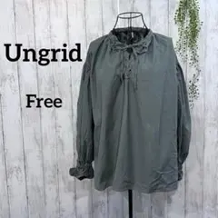 アングリッド ブラウス F 長袖 レースアップ ボリューム袖 ギャザー 緑系