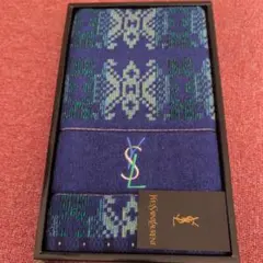 【未使用】イヴ・サンローラン フェイスタオル YSL ロゴ刺繍 幾何学模様