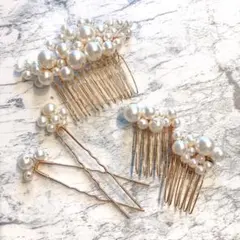 ヘアアクセサリー 5点セット パール かんざし 髪飾り ヘアピン ヘッドドレス