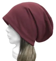 ハンドメイド◆ロングルーズワッチキャップ(ゆったり)◆コットンニット／杢レッド系