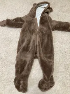 ブラウン フリースロンパース クマ耳付き