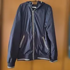 H&M メンズ フード付き ジップアップ ブルゾン ネイビー 170