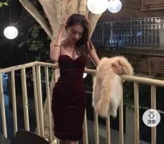 ワインレッド ベルベット タイトドレス