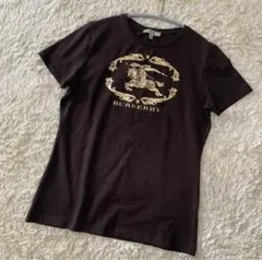 美品　バーバリー　ロンドン　Tシャツ　S　ビックロゴ　金 ブラウン