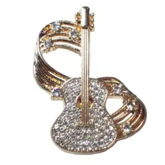 ラインストーン　金色　アコギ　ピンブローチ　ピンバッジ　バッジ　ラペルピン