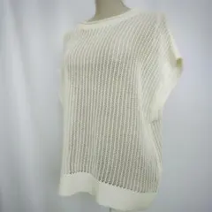 a803【美品】シューラルー　透かし編みベスト　アイボリー　背中リボン　メッシュのサムネイル