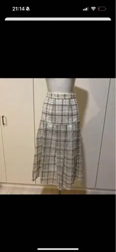 新品ハイウエストチェック柄キラキラロングスカートS
