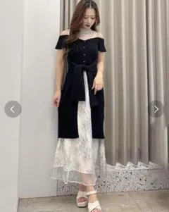 レースツイストニットドッキングワンピース ブラック MERCURYDUO