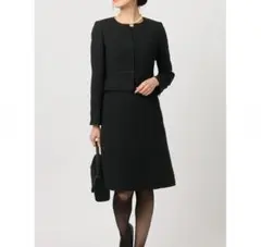 青山 ノーカラーアンサンブル ジャケット・ワンピース2点セット ブラック 7号