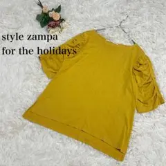 【ザンパ】五分丈カットソー　マスタード　ドローストリング袖　ギャザー　M
