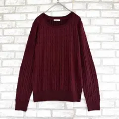 ELLE エル　ケーブルニット　セーター　赤　L クルーネック