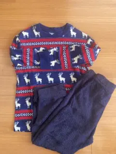 UNIQLO 140 フリースパジャマ 上下 ネイビー×トナカイ柄